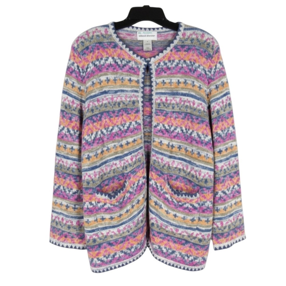 VTG Alfred Dunner MULTICOLOR FAIR ISLE 2-Pockets CARDIGAN Grannycore SWEATER M